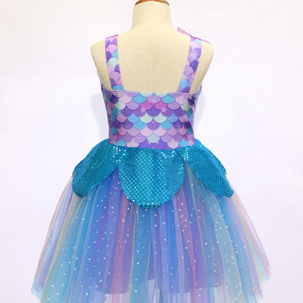 فستان توتو للفتيات بتصميم حورية البحر، فستان بتصميم المحيط اللامع-ALP0114
