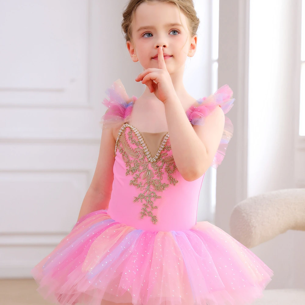 الفتيات الوردي الدانتيل الباليه يوتار الأميرة توتو Dress-ALP023