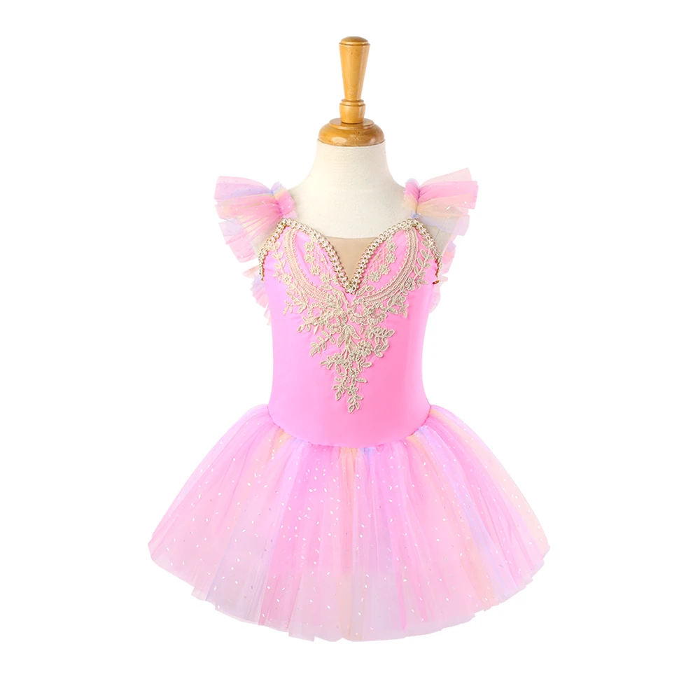 الفتيات الوردي الدانتيل الباليه يوتار الأميرة توتو Dress-ALP023
