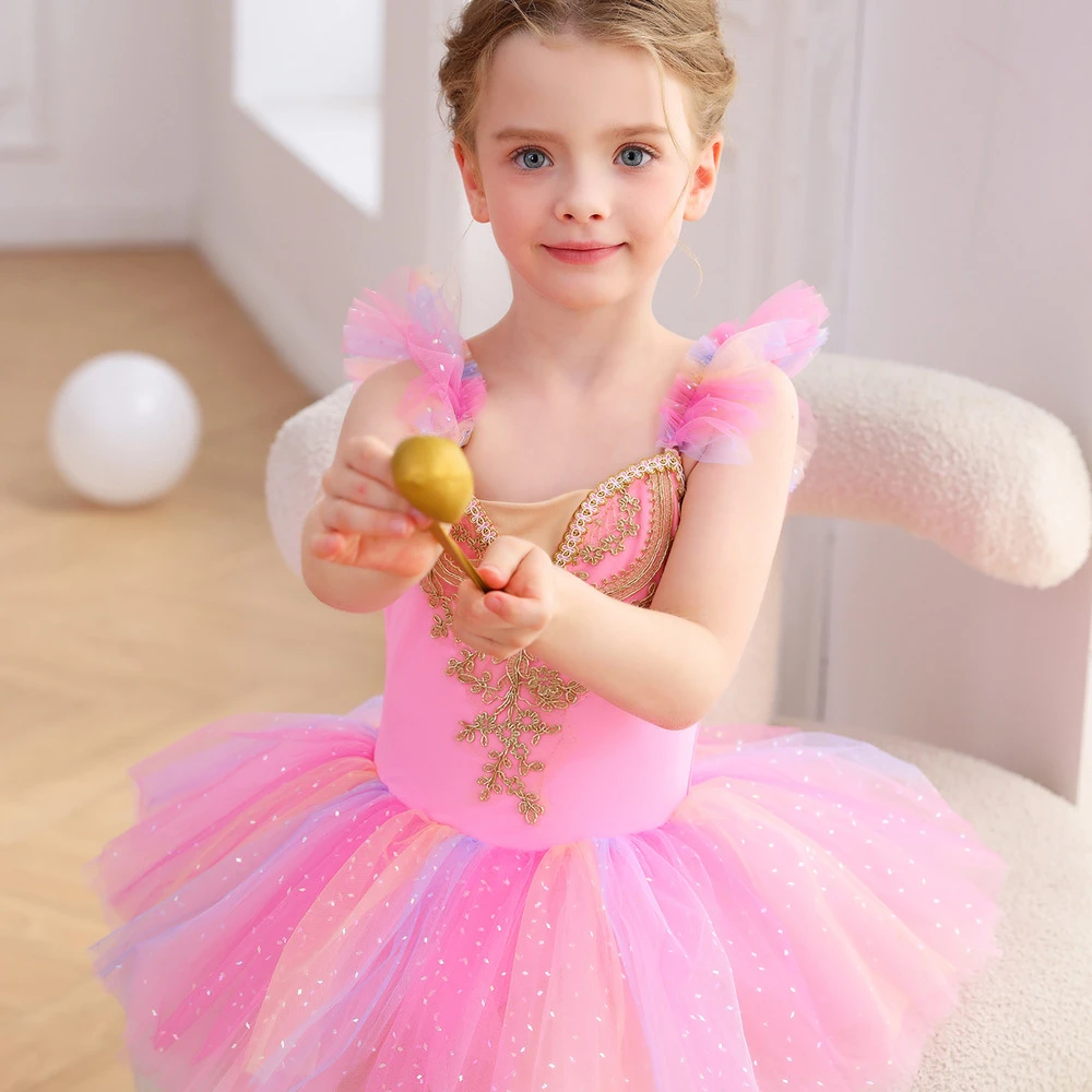 الفتيات الوردي الدانتيل الباليه يوتار الأميرة توتو Dress-ALP023