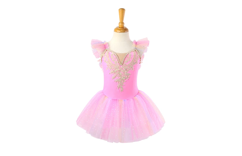 الفتيات الوردي الدانتيل الباليه يوتار الأميرة توتو Dress-ALP023