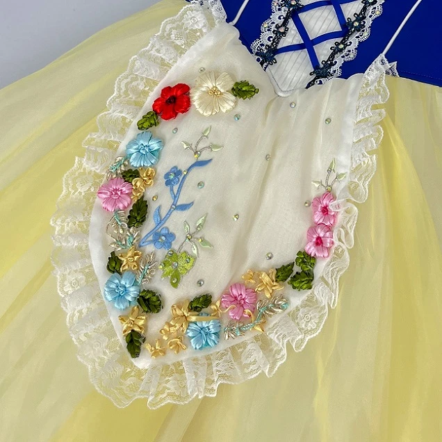 فستان أداء باليه على الطراز الشعبي ذو زهرة زرقاء صفراء | R1611