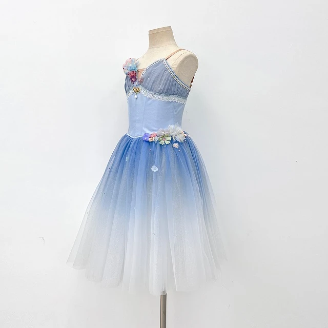 فستان توتو باليه مزين بالزهور باللون الأزرق | R1328