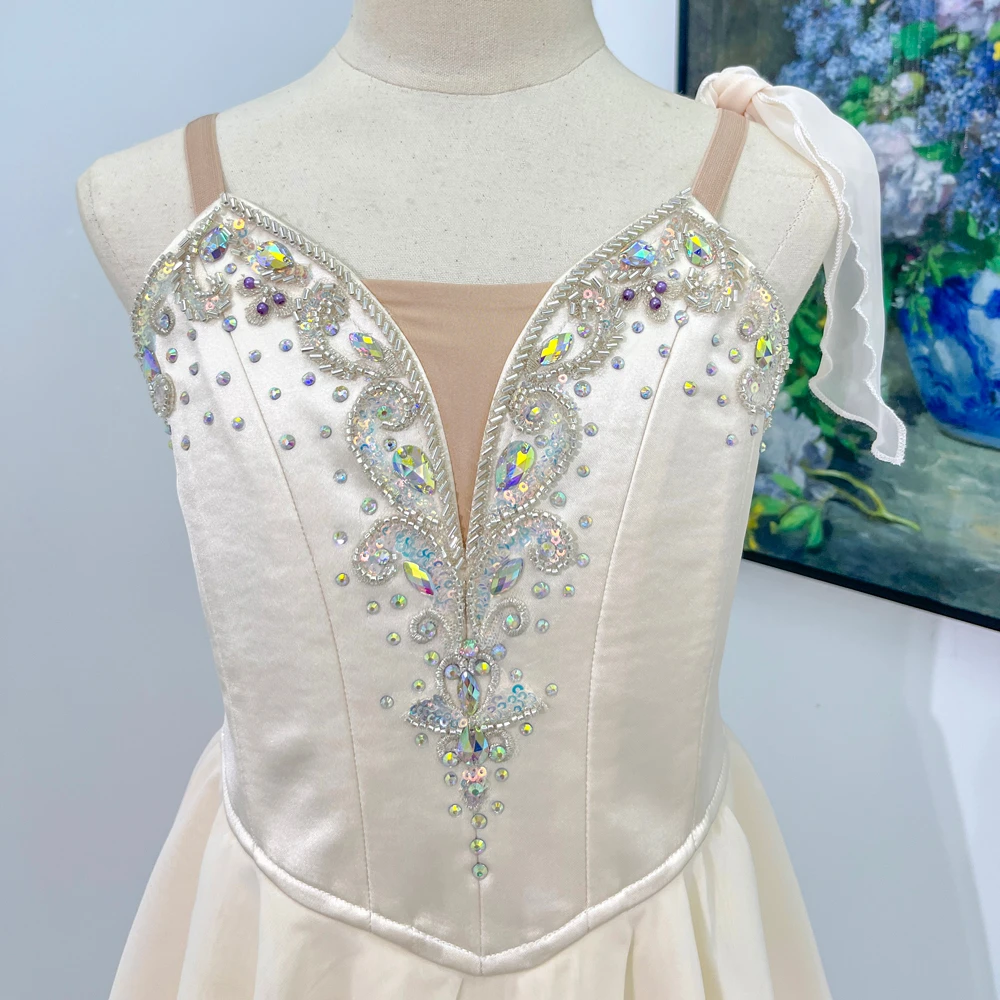 Rhinestone Embellished Chiffon Ballet Dress for Performance | R0320