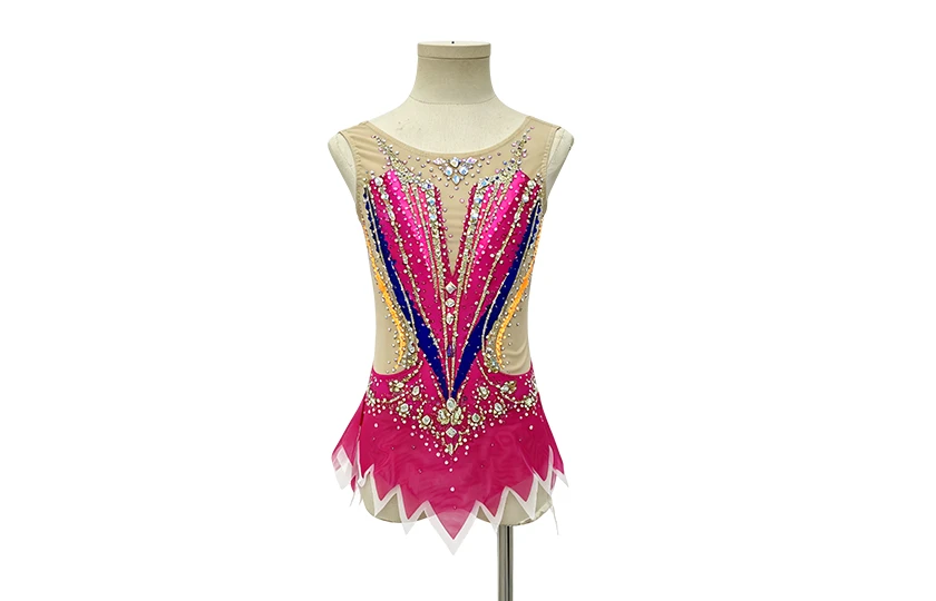 Magenta Color Block Rhythmic Gymnastics Leotard | G0117