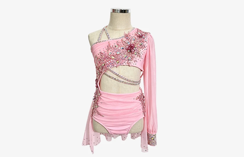 Pink Floral Asymmetrical Lyrical Dance Costume | BLC1370