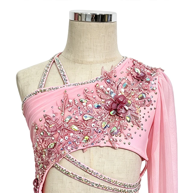 Pink Floral Asymmetrical Lyrical Dance Costume | BLC1370
