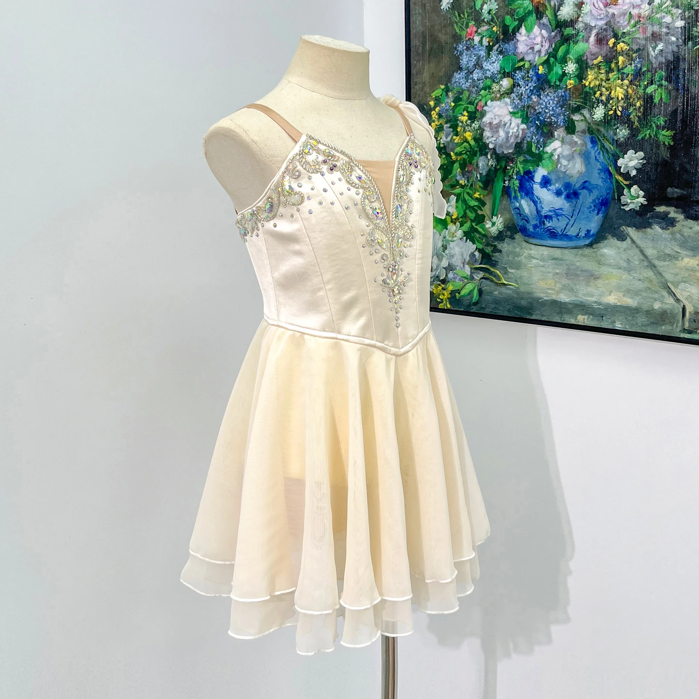 Rhinestone Embellished Chiffon Ballet Dress for Performance | R0320