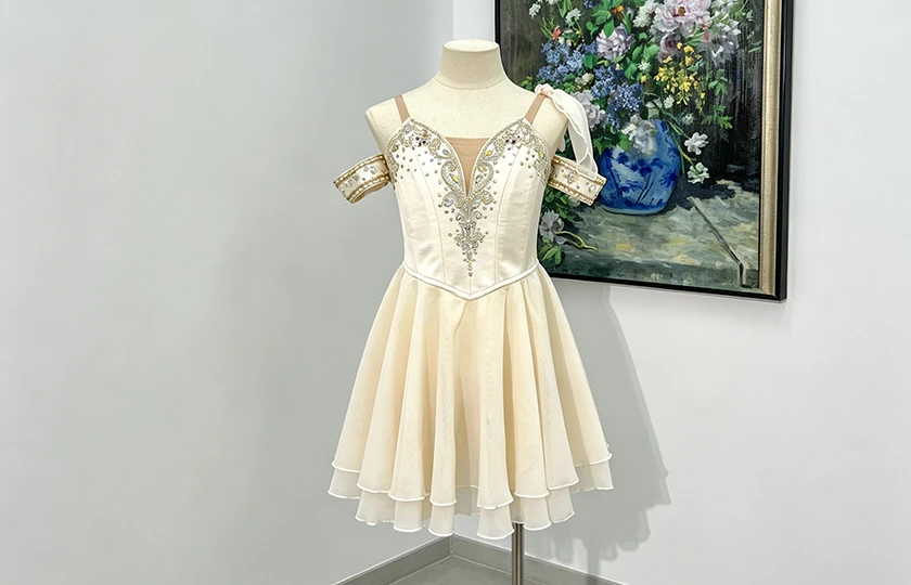 Rhinestone Embellished Chiffon Ballet Dress for Performance | R0320