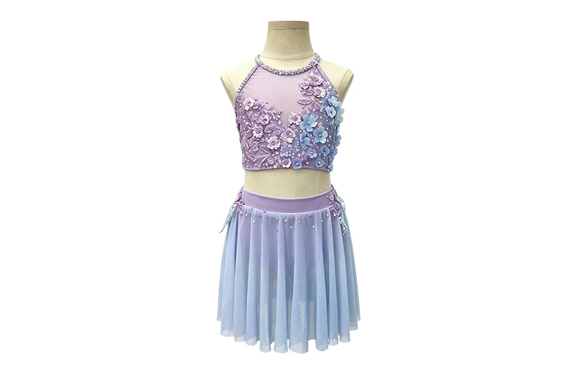 Purple Blue Ombre 2-Piece Floral Lyrical Dance Outfit | G026