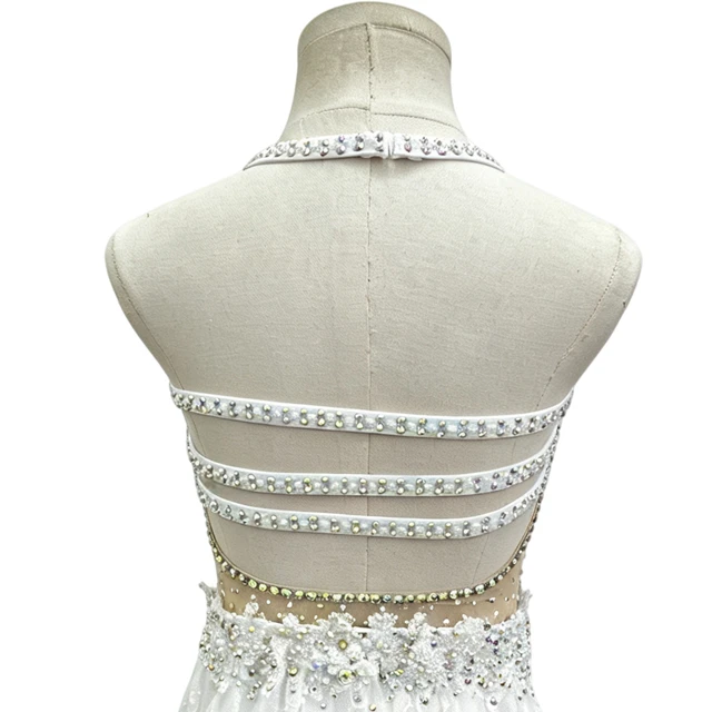 White Halter Rhinestone Embellished Lyrical Dance Dress | BLC1374