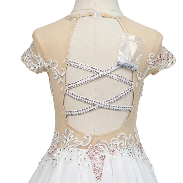 White with Pink Lace Rhinestone Lyrical Dance Dress | G030