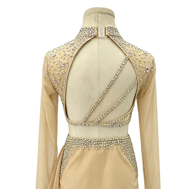 Nude High Neck 2-Piece Rhinestone Lyrical Dance Costume | R0985