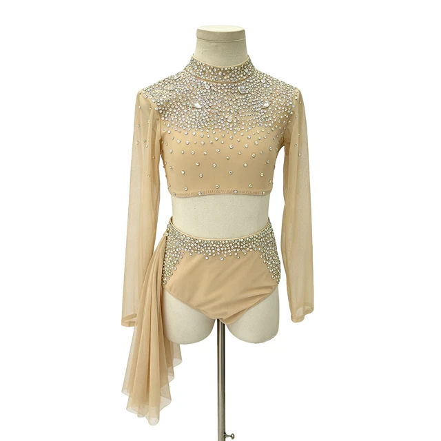 Nude High Neck 2-Piece Rhinestone Lyrical Dance Costume | R0985