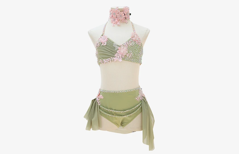 Sage Green Rhinestone Halter 2-Piece Lyrical Dance Costume | G003