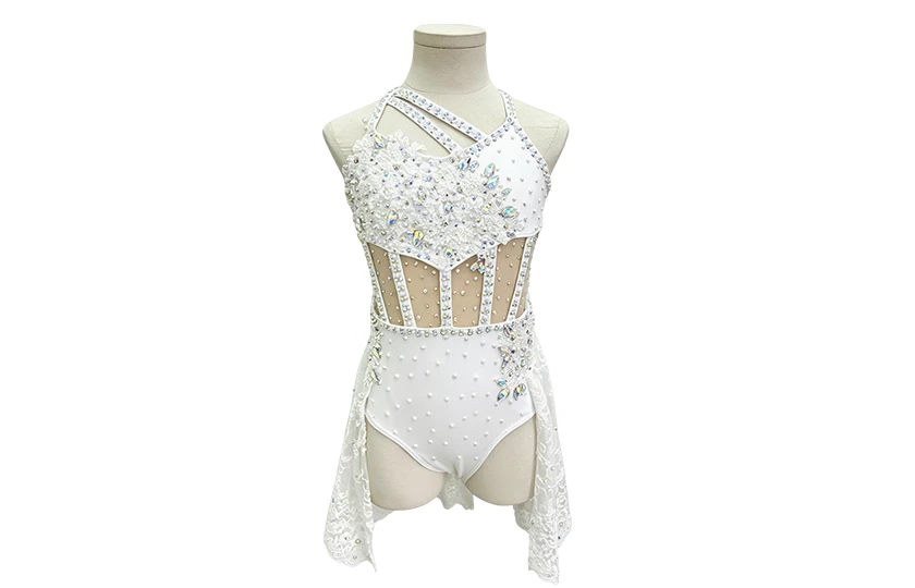 White Halter Rhinestone Embellished Lyrical Dance Dress | BLC1374