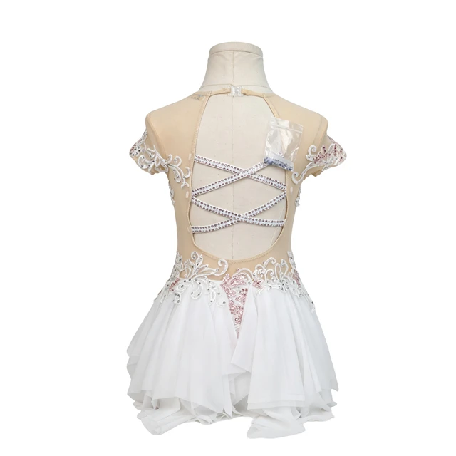 White with Pink Lace Rhinestone Lyrical Dance Dress | G030