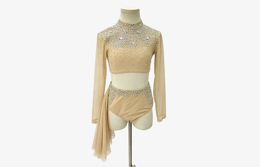 Nude High Neck 2-Piece Rhinestone Lyrical Dance Costume | R0985