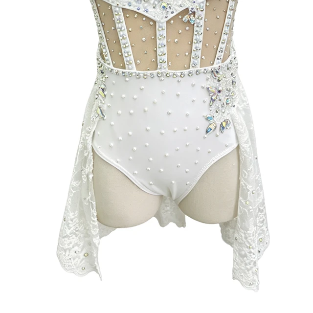 White Halter Rhinestone Embellished Lyrical Dance Dress | BLC1374