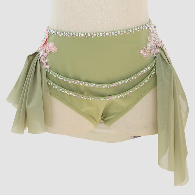 Sage Green Rhinestone Halter 2-Piece Lyrical Dance Costume | G003