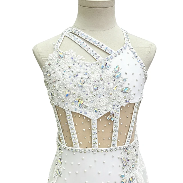 White Halter Rhinestone Embellished Lyrical Dance Dress | BLC1374