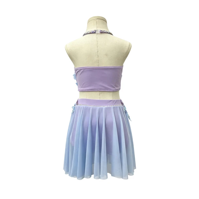 Purple Blue Ombre 2-Piece Floral Lyrical Dance Outfit | G026
