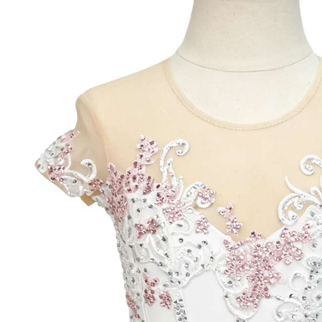 White with Pink Lace Rhinestone Lyrical Dance Dress | G030