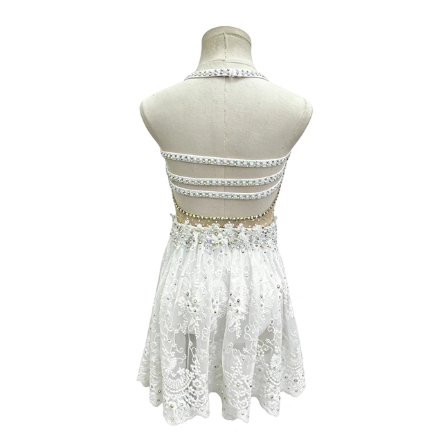 White Halter Rhinestone Embellished Lyrical Dance Dress | BLC1374