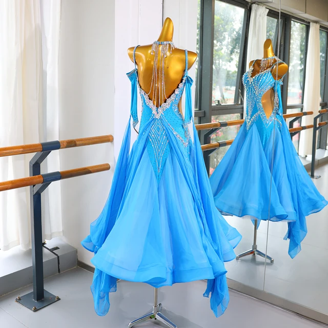 Sky Blue Rhinestone Standard Latin & Ballroom Dance Dress | LD018