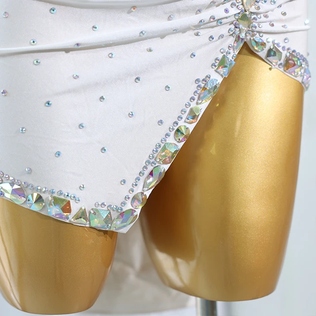 White Feather Rhinestone Latin Dance Dress | LD004