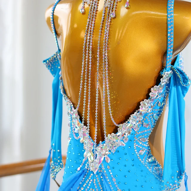 Sky Blue Rhinestone Standard Latin & Ballroom Dance Dress | LD018