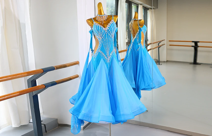 Sky Blue Rhinestone Standard Latin & Ballroom Dance Dress | LD018