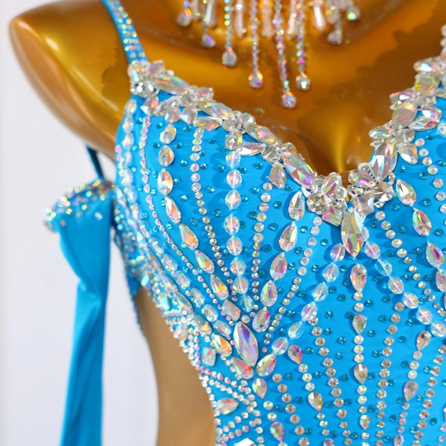 Sky Blue Rhinestone Standard Latin & Ballroom Dance Dress | LD018