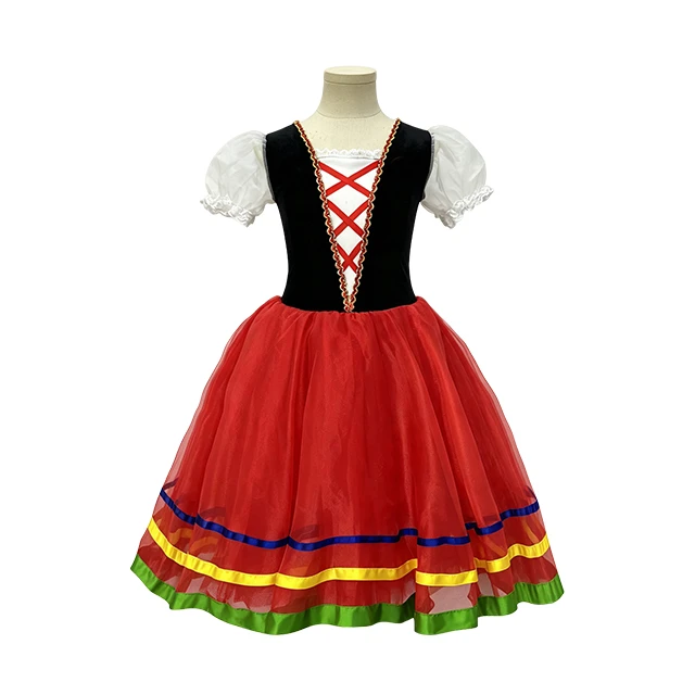 Girls Folk Style Red Ballet Performance Dress | XGZ0254