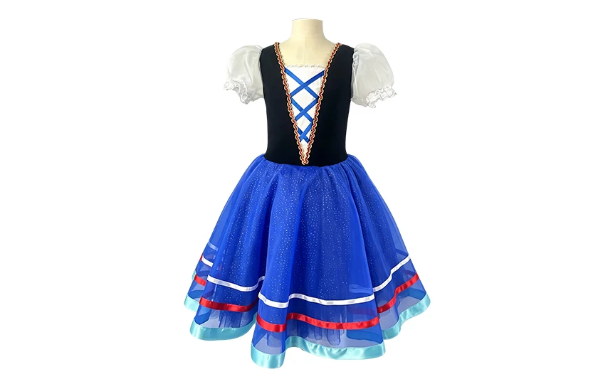 Girls Folk Style Blue Ballet Performance Dress | XGZ0254