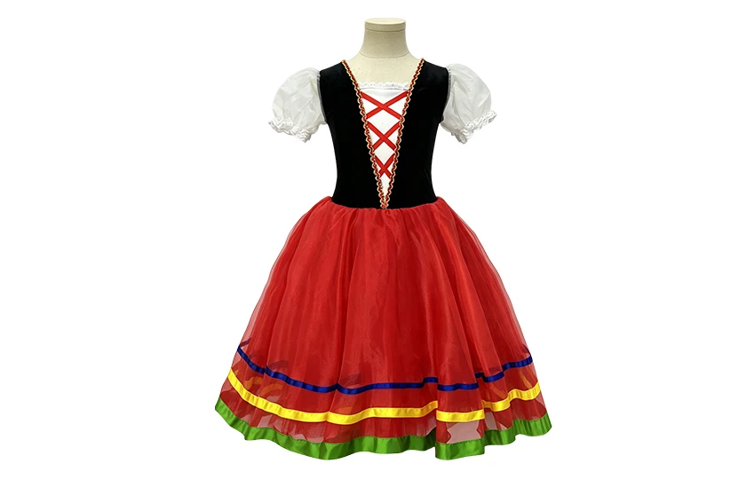 Girls Folk Style Red Ballet Performance Dress | XGZ0254