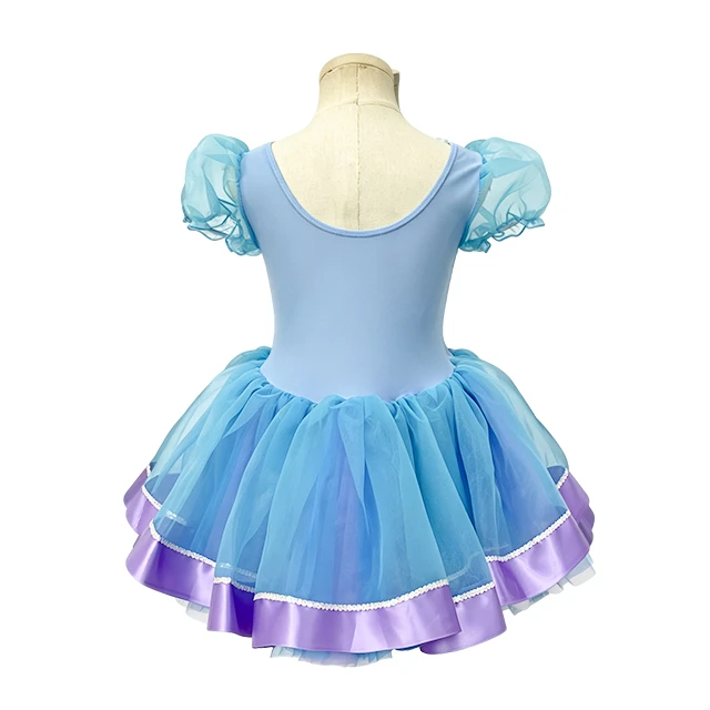 Light Blue Girls Puff Sleeve Princess Ballet Tutu Dress | XGZ0257