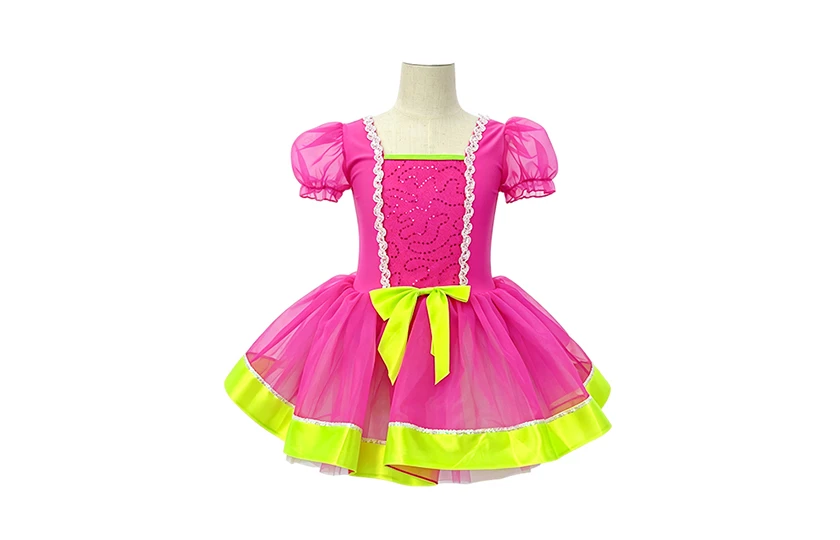 Rose Red Girls Puff Sleeve Princess Ballet Tutu Dress | XGZ0257