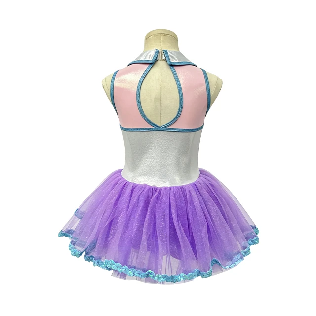 Colorful Geometric Print Collared Kids Tap & Jazz Dance Tutu Dress | XGZ0283