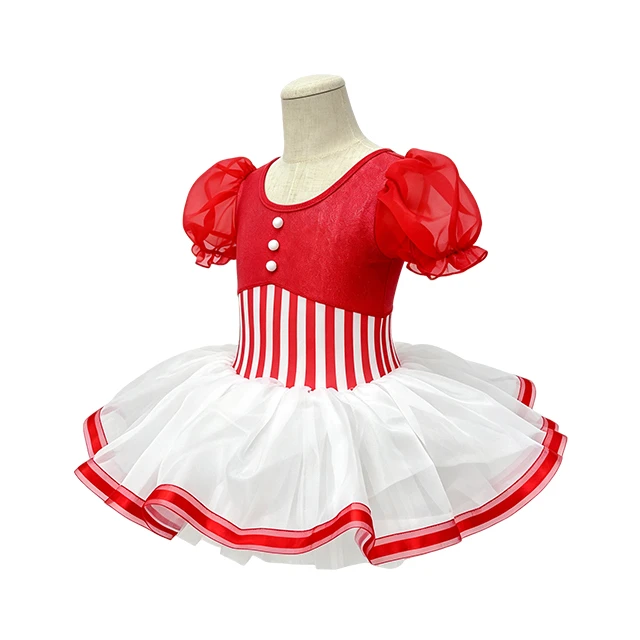 Red White Striped Waist Girls Tap & Jazz Dance Tutu Dress | XGZ0292