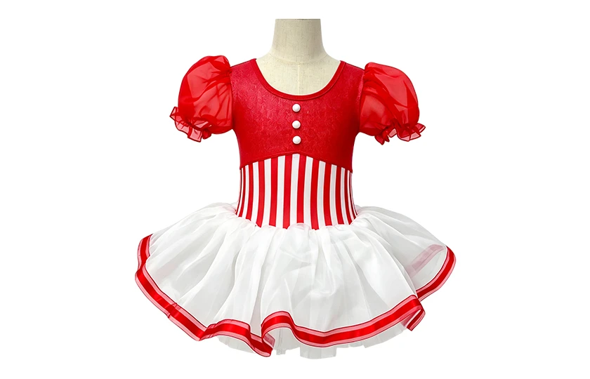 Red White Striped Waist Girls Tap & Jazz Dance Tutu Dress | XGZ0292