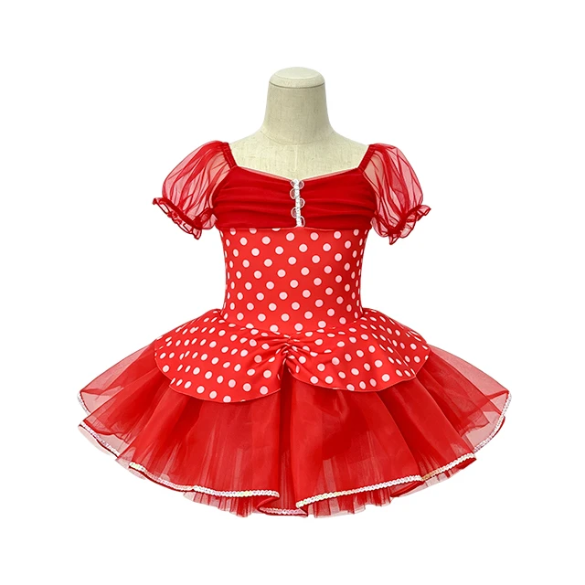 Girls Red White Polka Dot Ballet Tutu Dress | XGZ0291