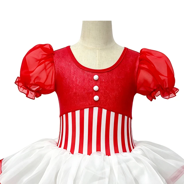 Red White Striped Waist Girls Tap & Jazz Dance Tutu Dress | XGZ0292
