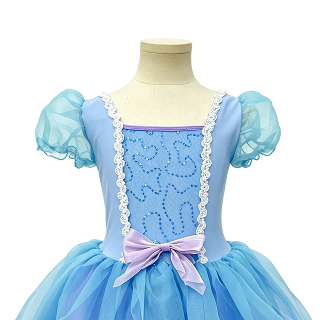 Light Blue Girls Puff Sleeve Princess Ballet Tutu Dress | XGZ0257