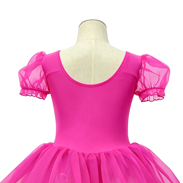 Rose Red Girls Puff Sleeve Princess Ballet Tutu Dress | XGZ0257