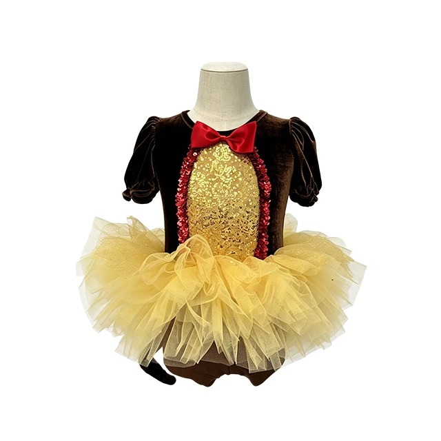 Brown Velvet Kids Monkey Ballet Tutu Dress with Tail | XGZ0297