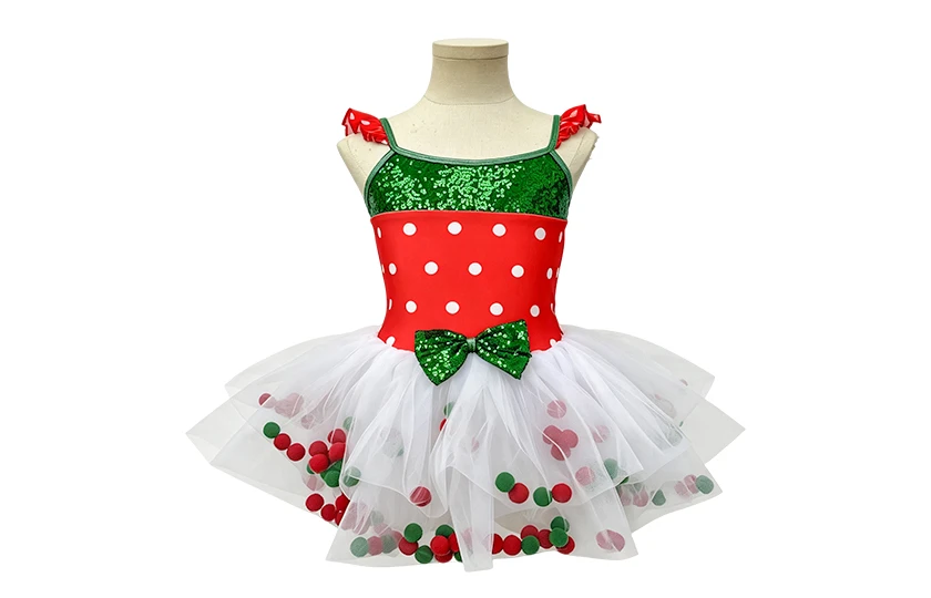 Christmas Red Green Polka Dot Ballet Tutu Dress for Girls | XGZ0293