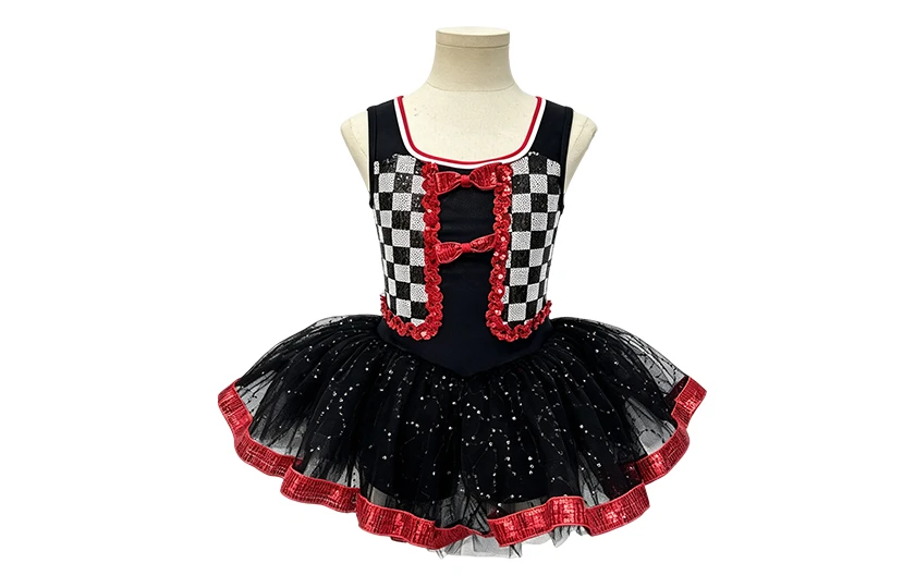 Black Checkered Sequin Girls Tap & Jazz Dance Tutu Dress | XGZ0261