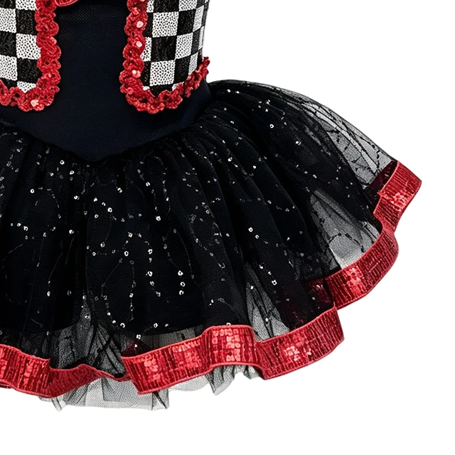 Black Checkered Sequin Girls Tap & Jazz Dance Tutu Dress | XGZ0261