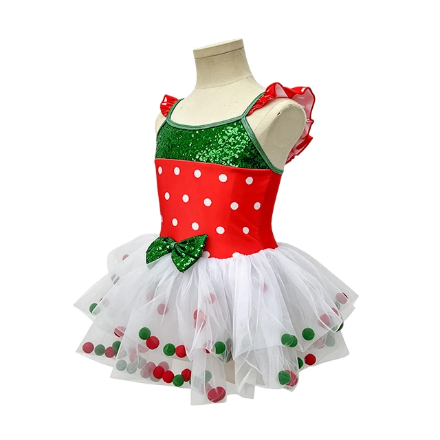Christmas Red Green Polka Dot Ballet Tutu Dress for Girls | XGZ0293